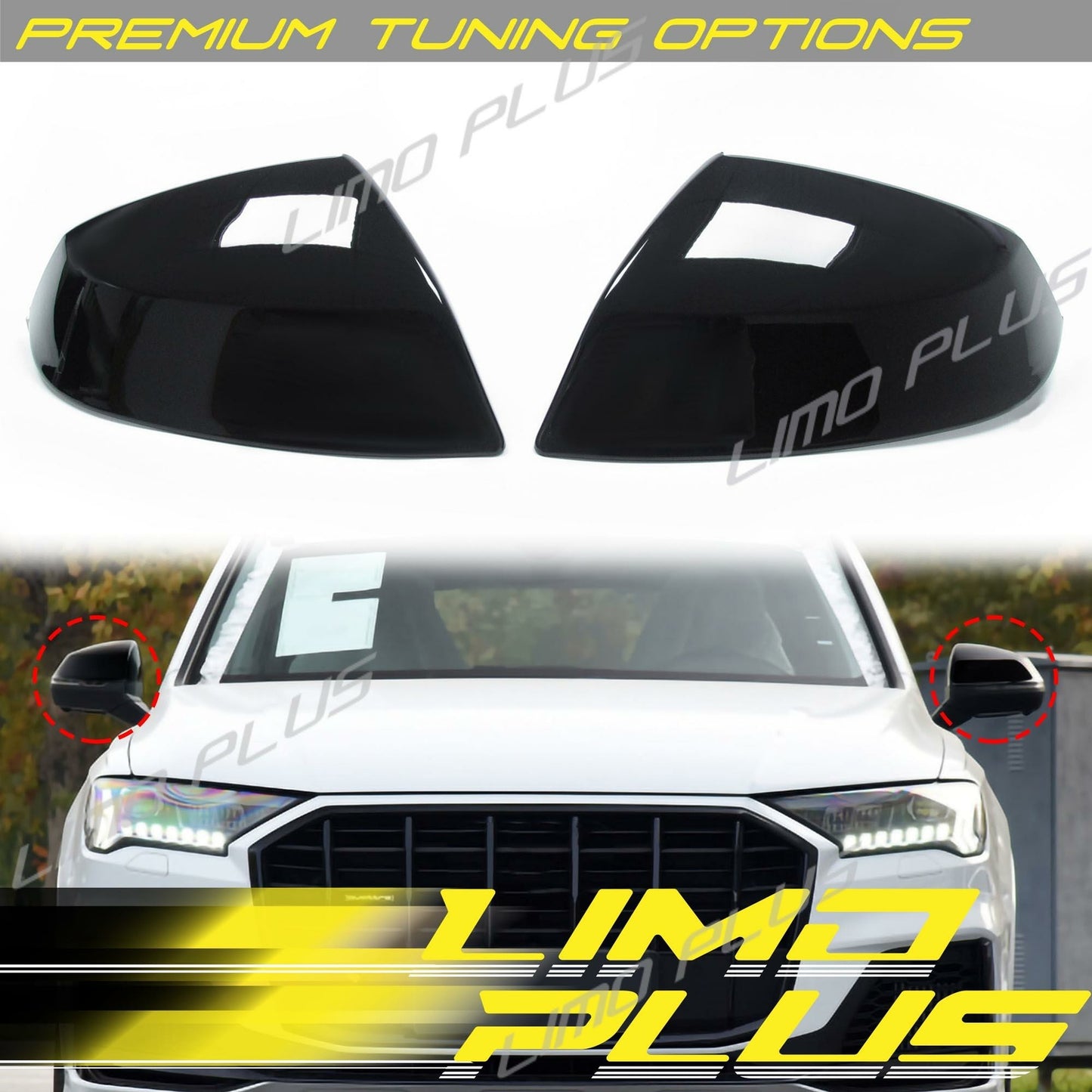 Gloss Black Mirror Cover Caps for for Audi Q5 SQ5 Q7 SQ7 With Lane Assist 2018-2024 v