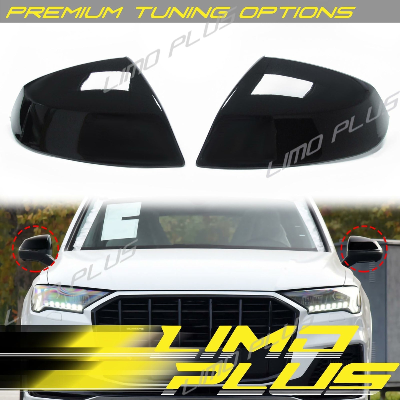 Gloss Black Mirror Cover Caps for for Audi Q5 SQ5 Q7 SQ7 With Lane Assist 2018-2024 v
