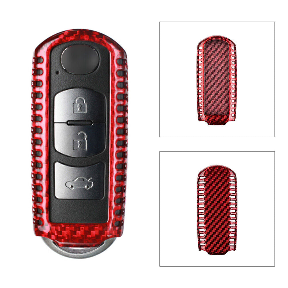 Carbon Fiber Red Remote Key Shell Cover Case for Mazda 2 3 5 6 CX-3 CX-5 CX-9 Q