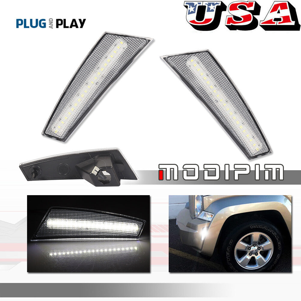 One pair of clear lens white LED front bumper side marker lights for 08-12 for Jeep Liberty - v