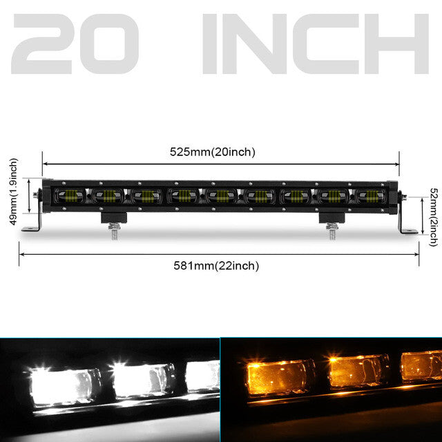 20inch Slim LED Work Light Bar DRL Amber Driving White Lamp Fog SUV Offroad ATV