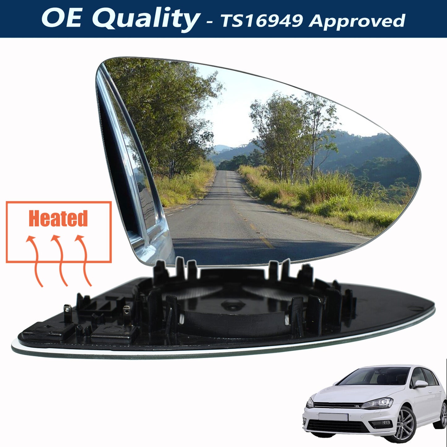 for Vw for Golf Mk7 Mk7.5 03 - 08 Gti Tsi Right Heated Mirror Glass With Base Plate Q