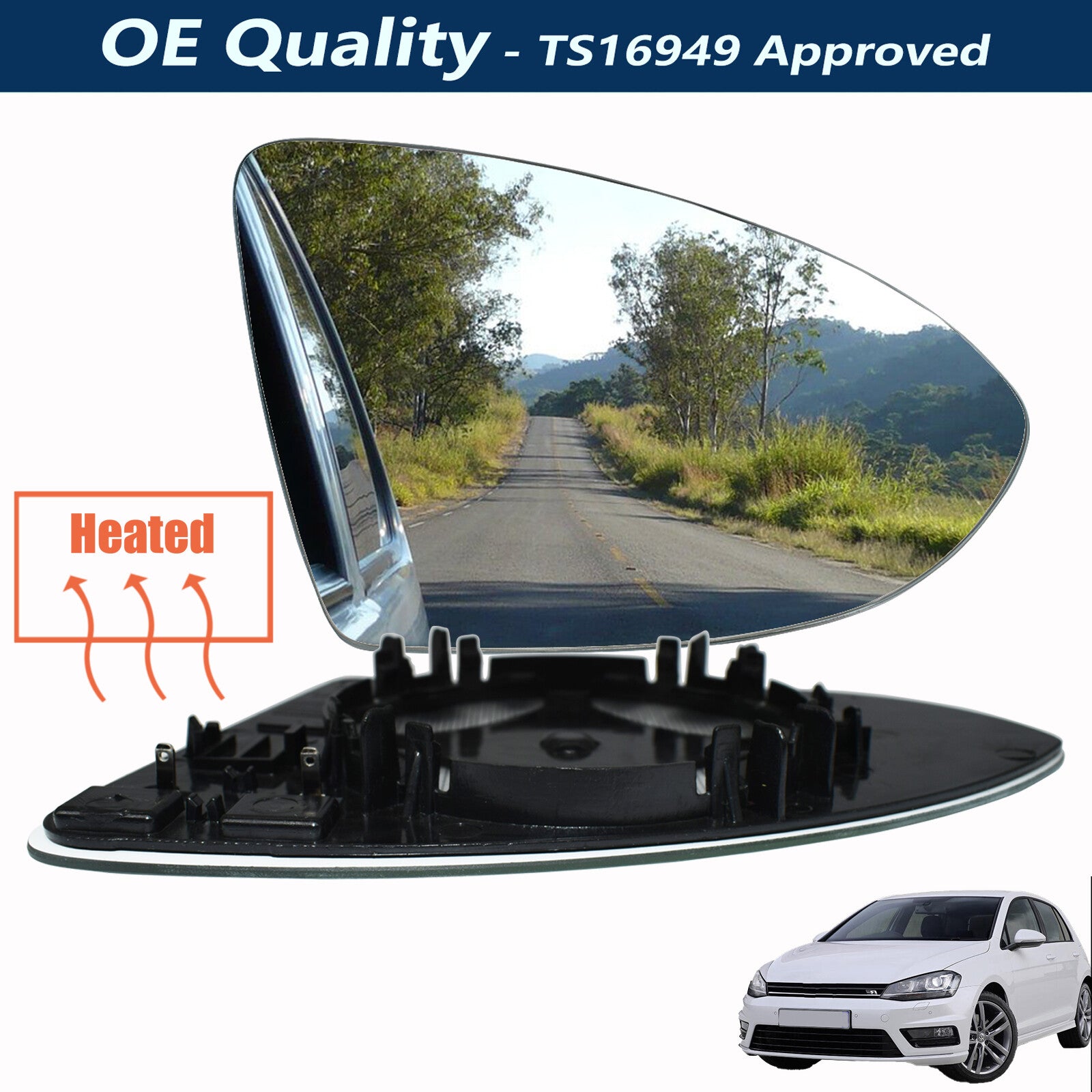 for Vw for Golf Mk7 Mk7.5 03 - 08 Gti Tsi Right Heated Mirror Glass With Base Plate Q