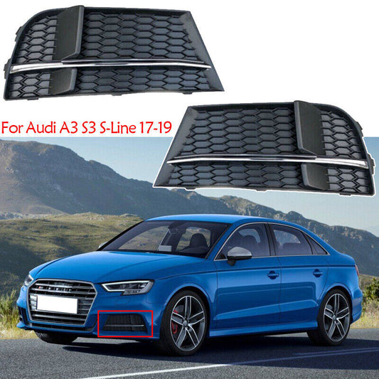 Pair Honeycomb chrome Fog Light Cover Lamp Grille for Audi A3 S3 S-Line 2017-19