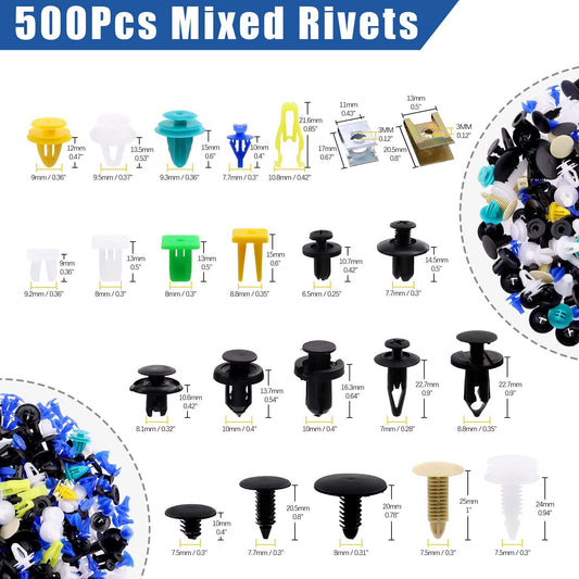 500-piece pack of car bumper clips, mudguard trim, rivet fasteners, panel screws - New product.