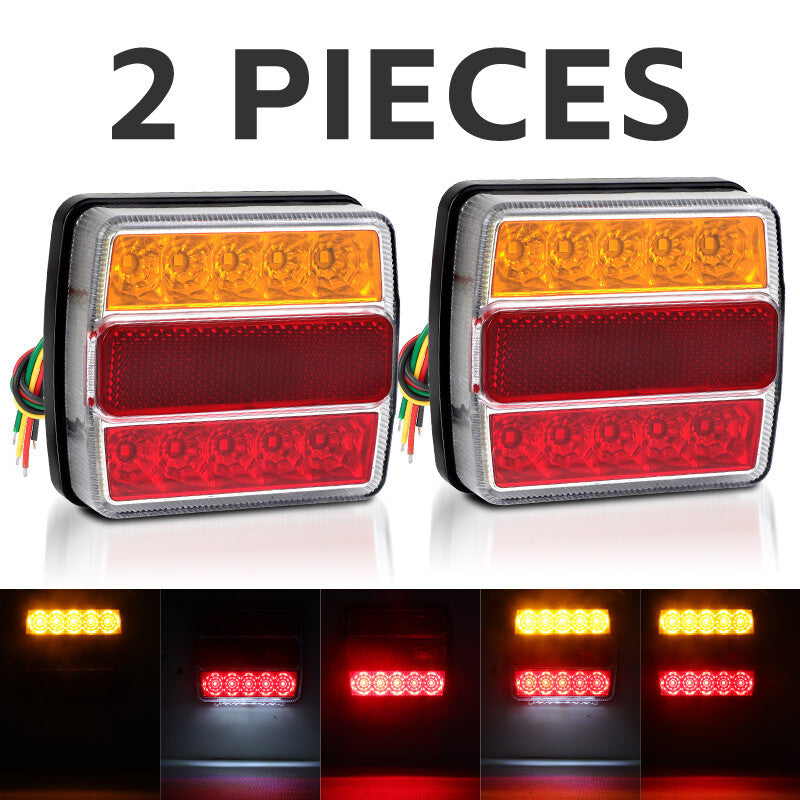 2x Amber+Red Square LED Brake Stop Turn Signal Tail Light DRL Trailer Truck Van