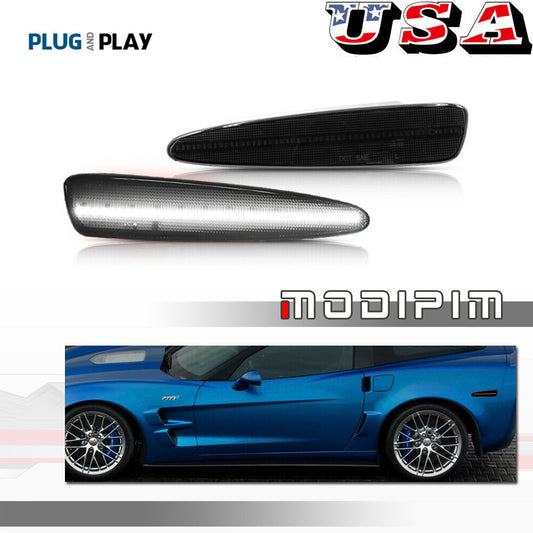 2 Black Lens White LED Rear Side Marker Lights for Chevrolet for Corvette C6 05-13
