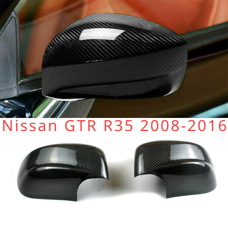 2PCS Side Rearview Mirror Cover Add on Carbon Fiber for Nissan GTR R35 2008-2016