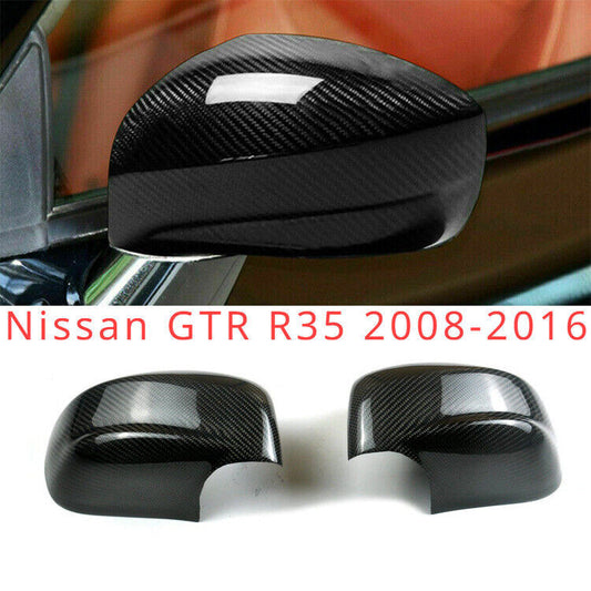 2PCS Side Rearview Mirror Cover Add on Carbon Fiber for Nissan GTR R35 2008-2016