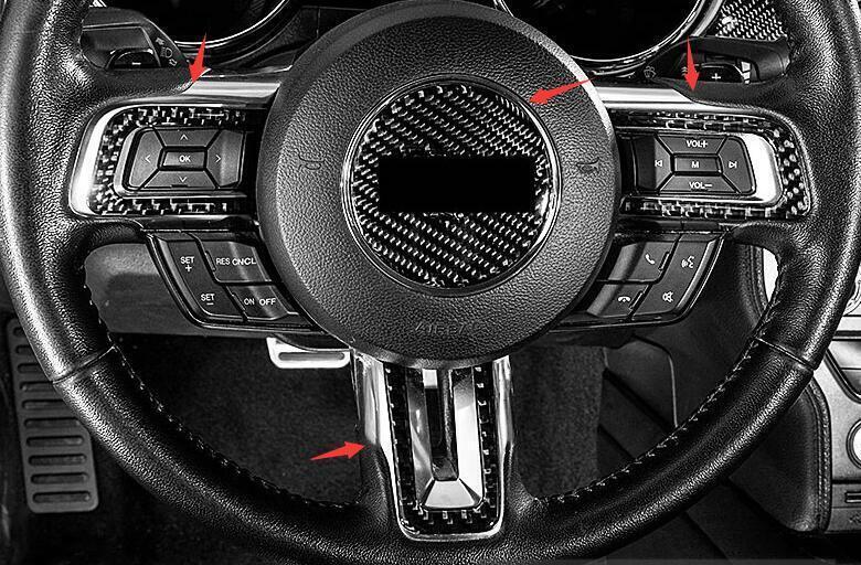Carbon Fiber Steering Wheel Frame Cover Trim 4PCS Fit for Ford for Mustang 2015-2022