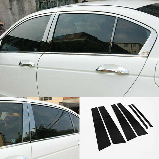 6Pcs for Honda Accord 2008-2013 Black Window BC Pillar Post Molding Trim Covers