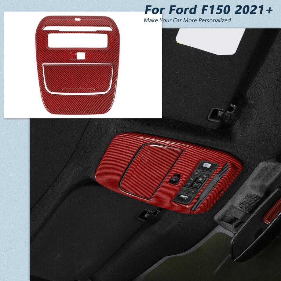 Red Carbon Front Roof Reading Light Cover Lamp Trim Bezel 2P For 21-23 F150 v