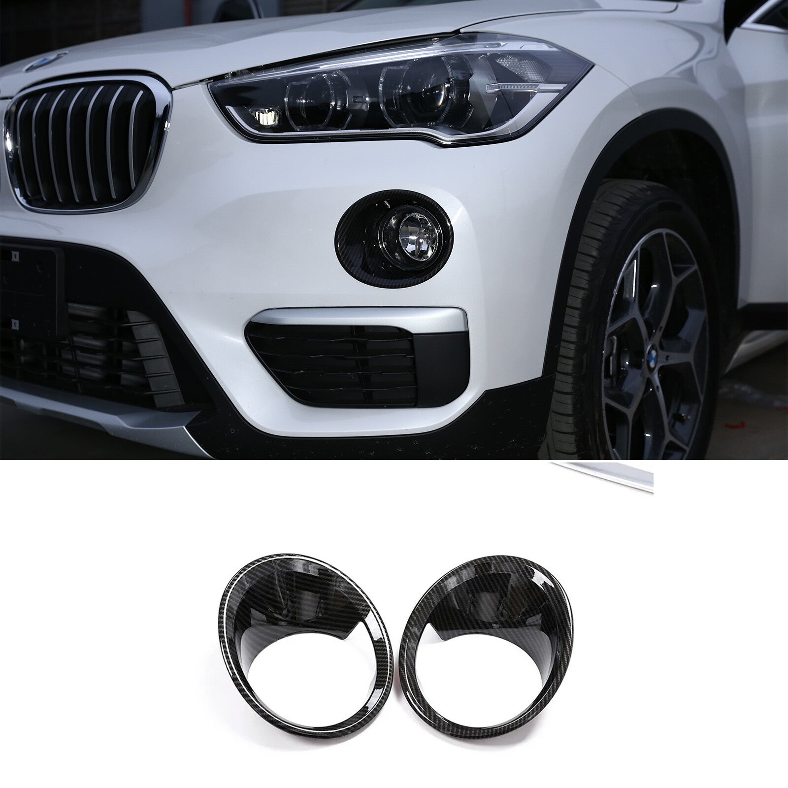 2x Carbon Fiber ABS Front Fog Light Cover Trim for BMW X1 F48 2016-2021