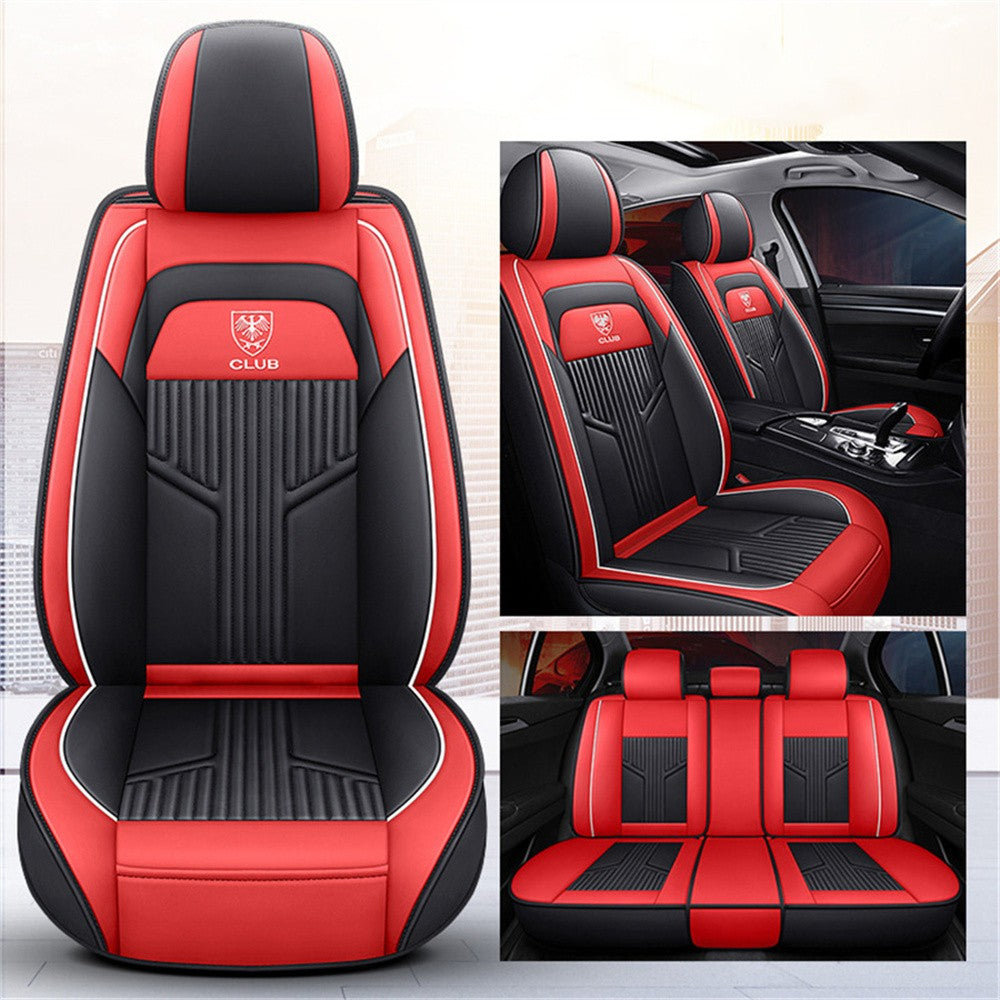 5-Seats Car for Seat Covers Front  Rear Cushions Black+Red PU Leather Four Seasons Q