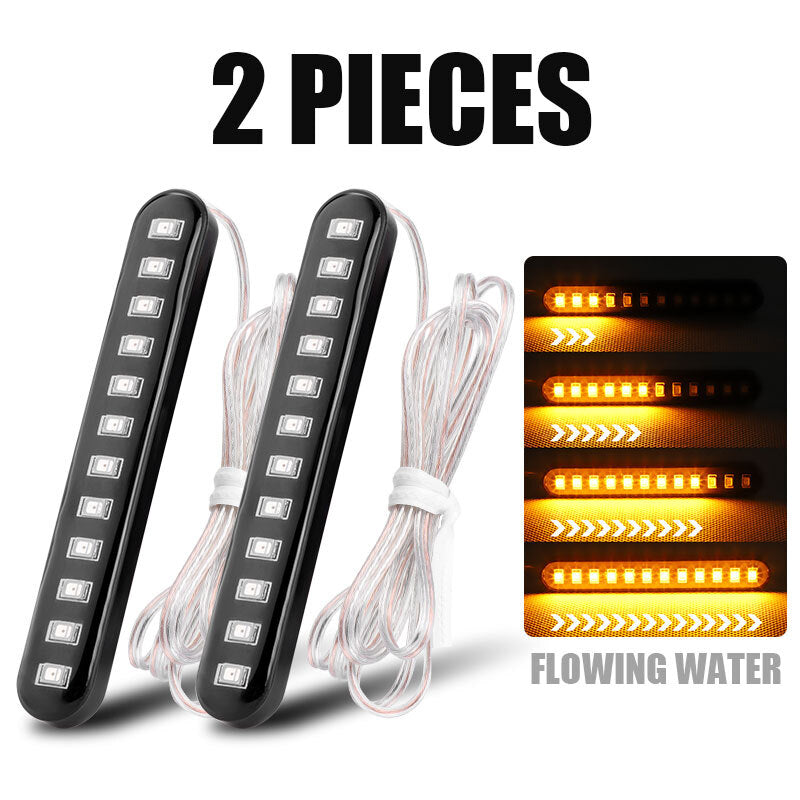 2X Sequential Flowing Motorcycle 12LED Light Strip Bar Turn Signal Amber Blinker
