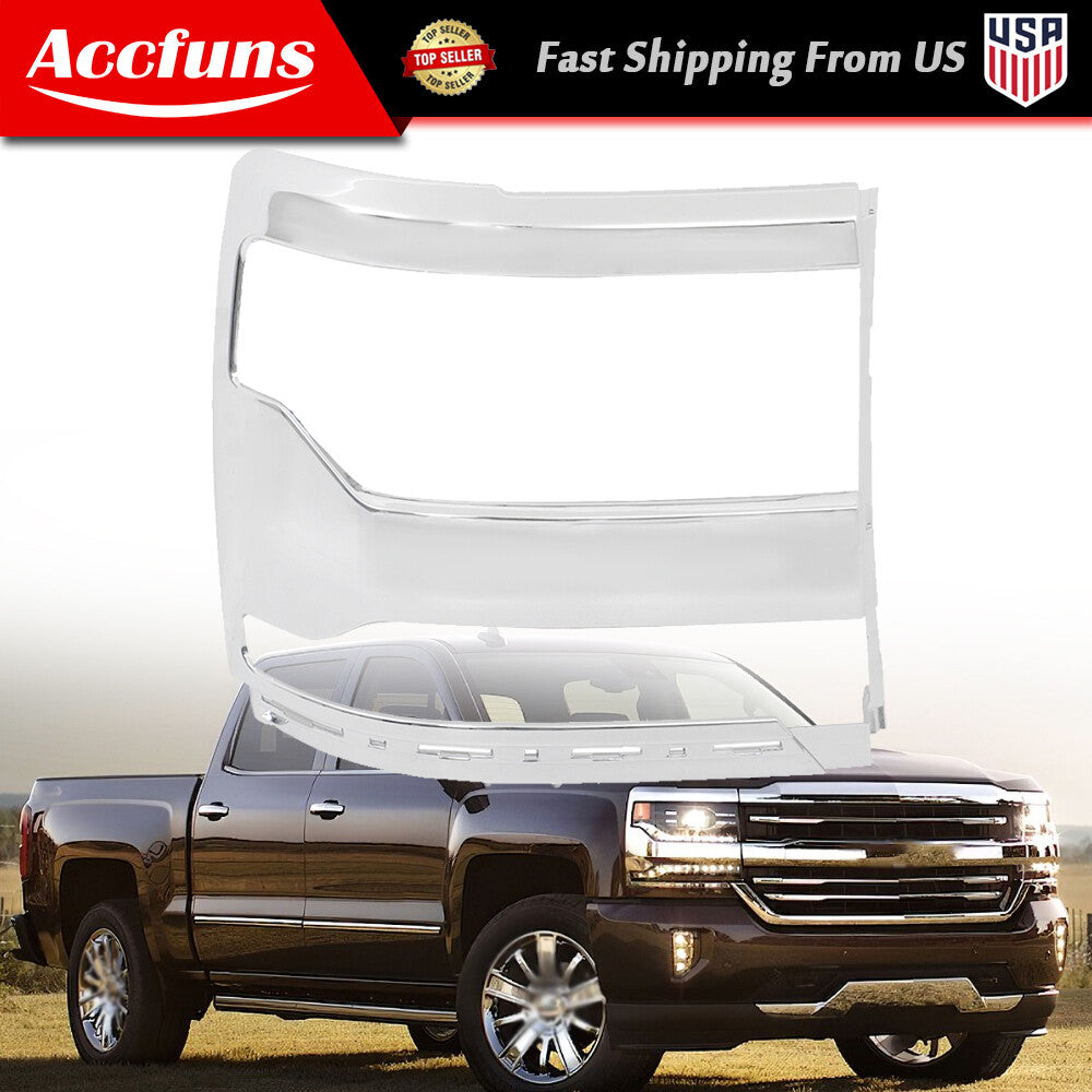 Headlight projector trim bezel protective cover, right grip chrome, suitable for 16-18 Silverado 1500- n