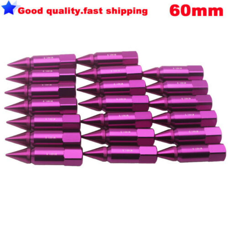 20PCS Spiked Aluminium Alloy Auto Wheel Hub Nuts Tire Screw M14x1.5 60MM Purple n