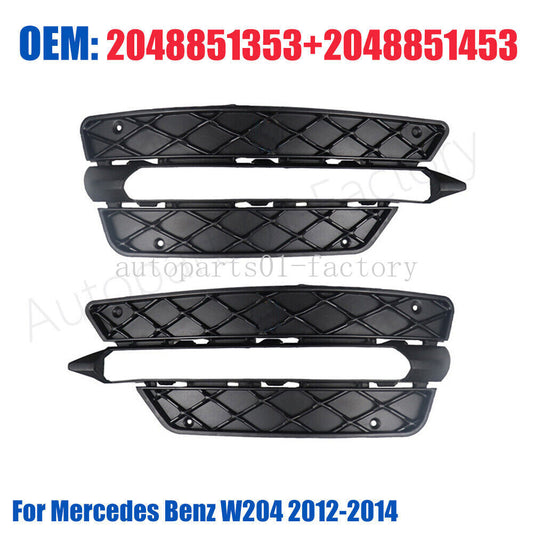 Front Left+Right Bumper Grille Fog Lamp Cover Grille for Benz W204 2012-2014