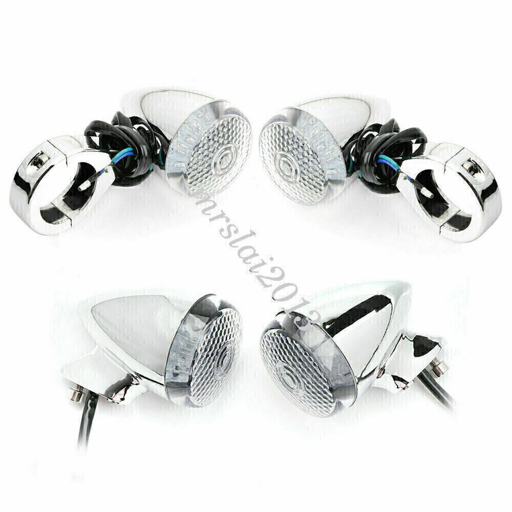 4x Motorcycle Fork Clamp Front Rear Chrome LED Turn Signal Light 39mm for Harley Q