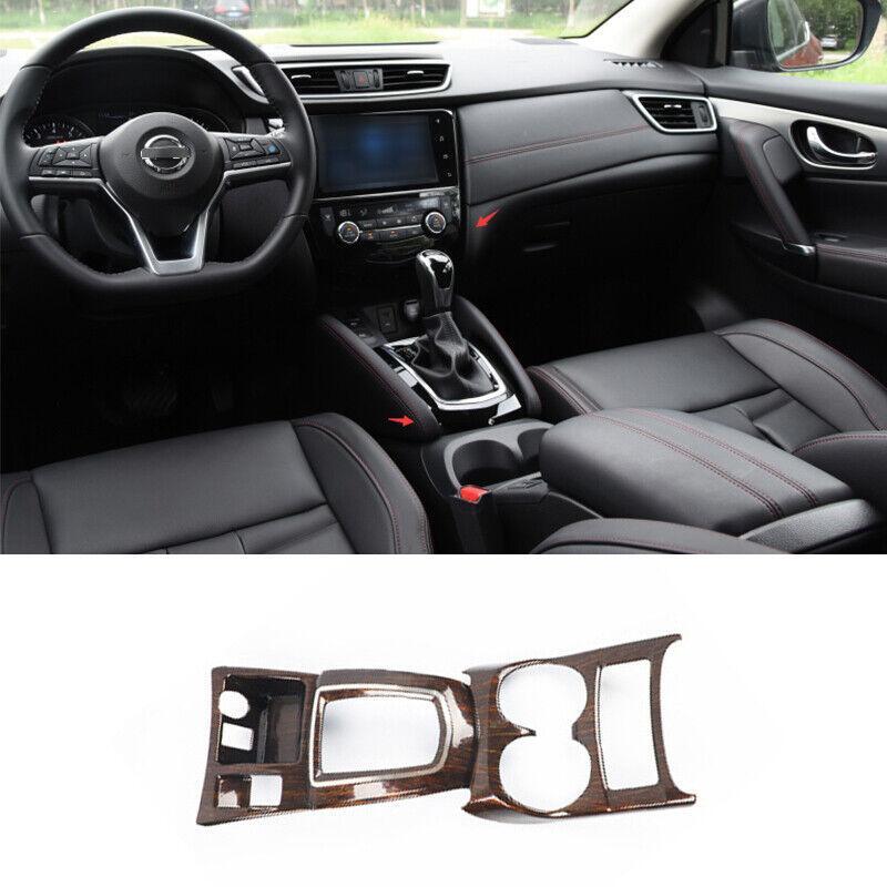 for Nissan Rogue Sport 2017-2021 Wood Grain Inner Gear Shift Box Panel Cover 2pc