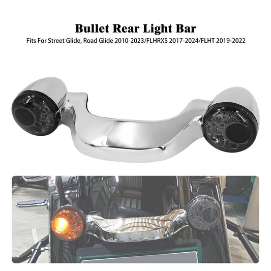 Chrome Rear Turn Signal Smoke Lens LED Light Bar for Harley Street Glide 10-2023