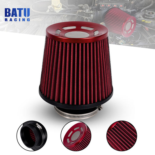 New Full Red 76mm High Flow Inlet Air Intake Cone Filter For Car/Truck/SUV