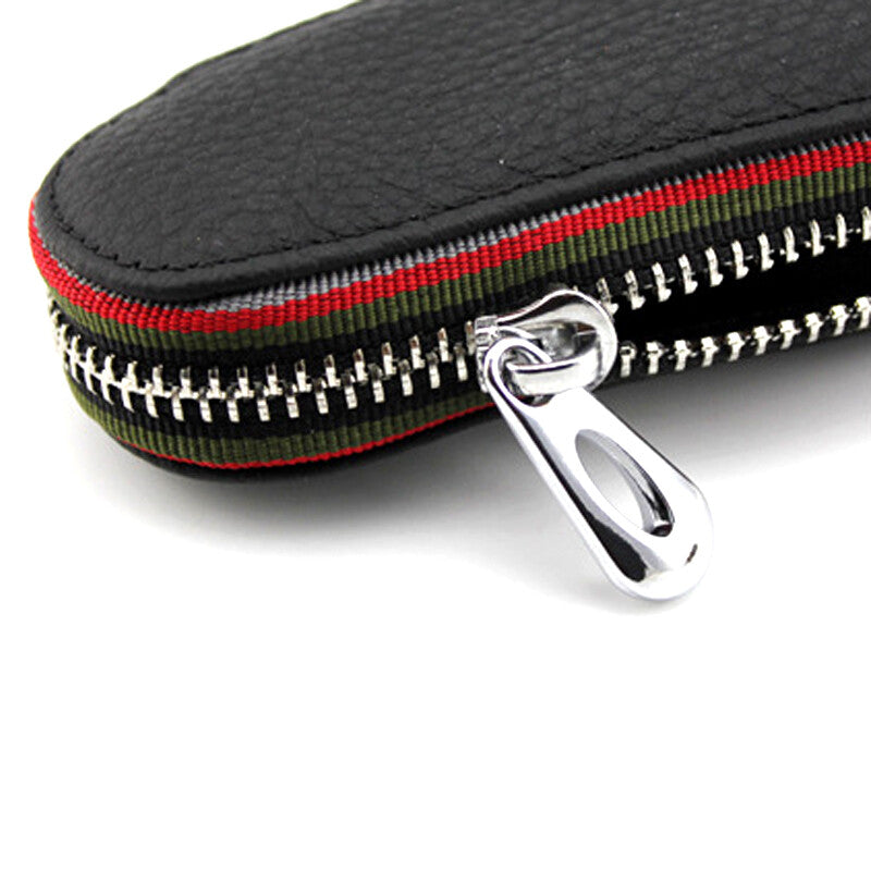 1-piece car key case with leather feet, zipper, key chain, remote control protective cover - n