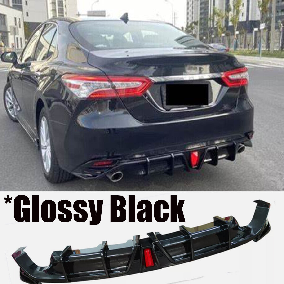 REAR BUMPER DIFFUSER W/ LED LIGHT GLOSSY BLACK FOR 2018-2023 for CAMRY LE XLE n