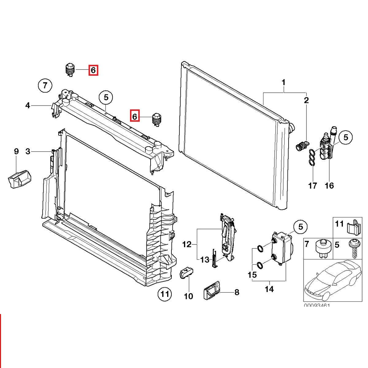 1 Radiator Mounting Bracket for BMW E90, E46, E60, E66, E83, E53, E85, E86, X3, X5