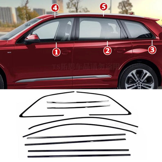 10X Black Stainless Car Window Glass Strip Cover Trim 2019-2023 2024 for AUDI Q7 n