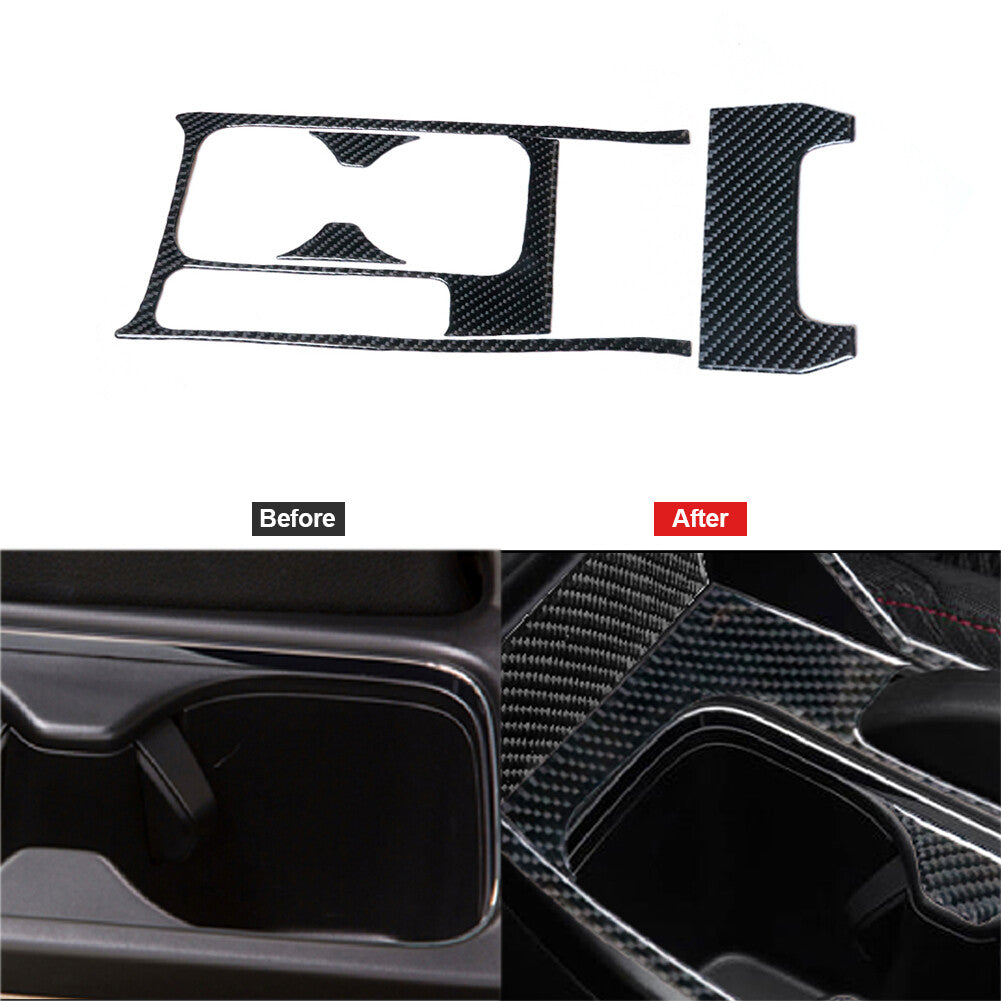 4Pcs Carbon Fiber Center Water Cup Panel Trim Cover Decor for Honda for Civic Coupe