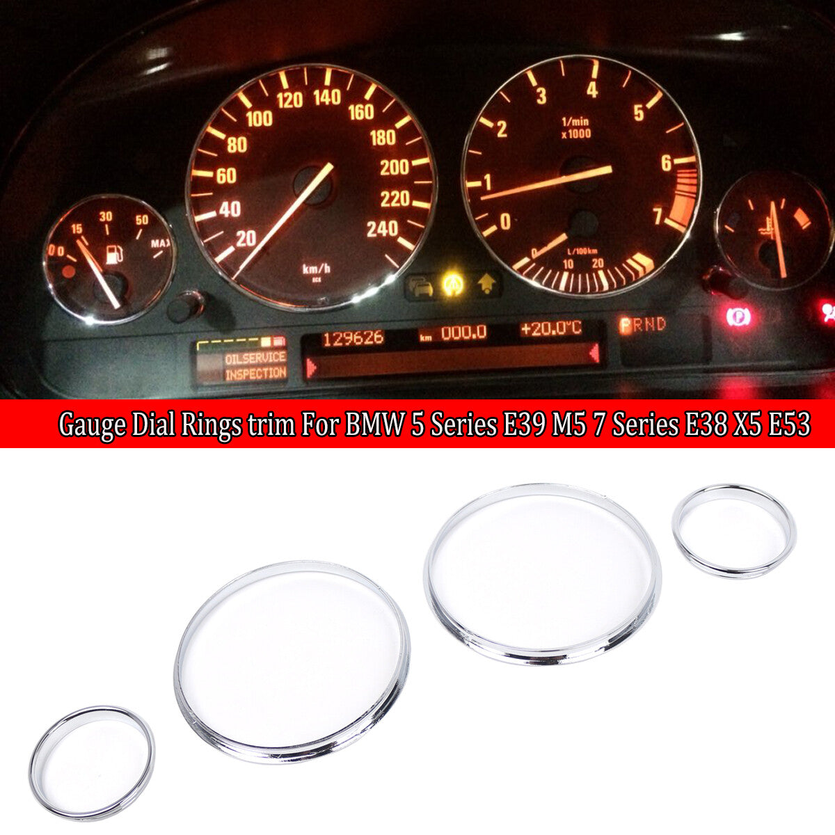 Chrome dashboard trim ring speedometer cluster panel for BMW E39 5ER E38 E53