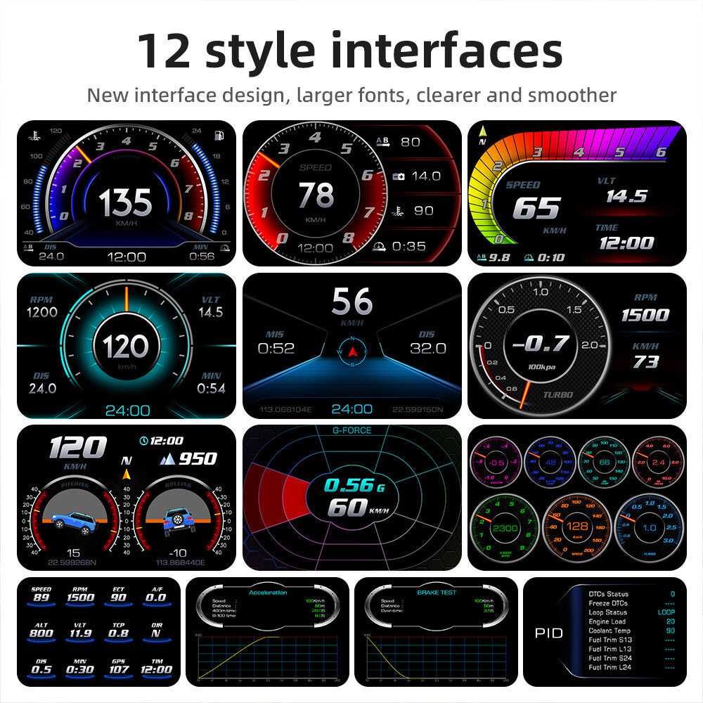 HUD OBD2 GPS Head Up Display Dual System Digtial Water Temp Press lnclinometer Q