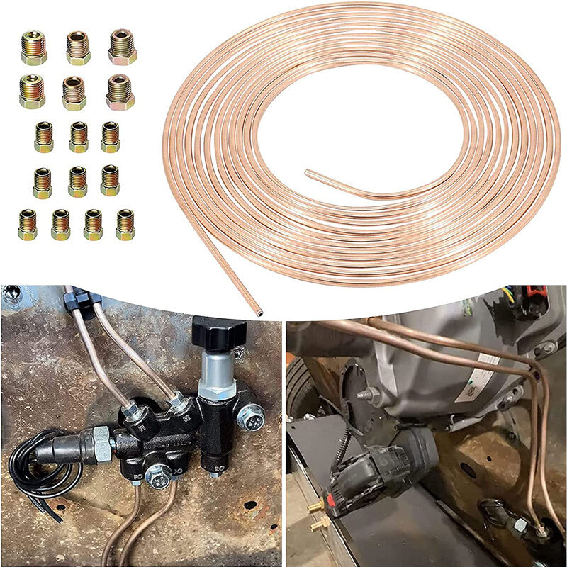25-foot coiled 3/16-inch OD copper-nickel brake tube kit + nut accessory set - n