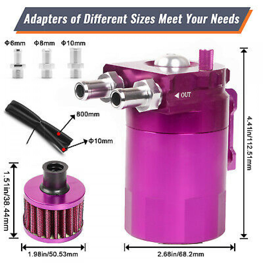Aluminum Purple 300ML Oil Catch Can Kit Reservoir Tank Universal Breather