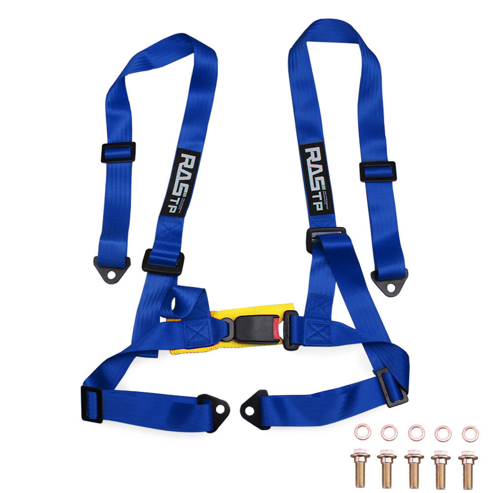 Adjustable 4 Point Buckle Racing for Seat Belt Harness Strap Kit 2inch blue Q