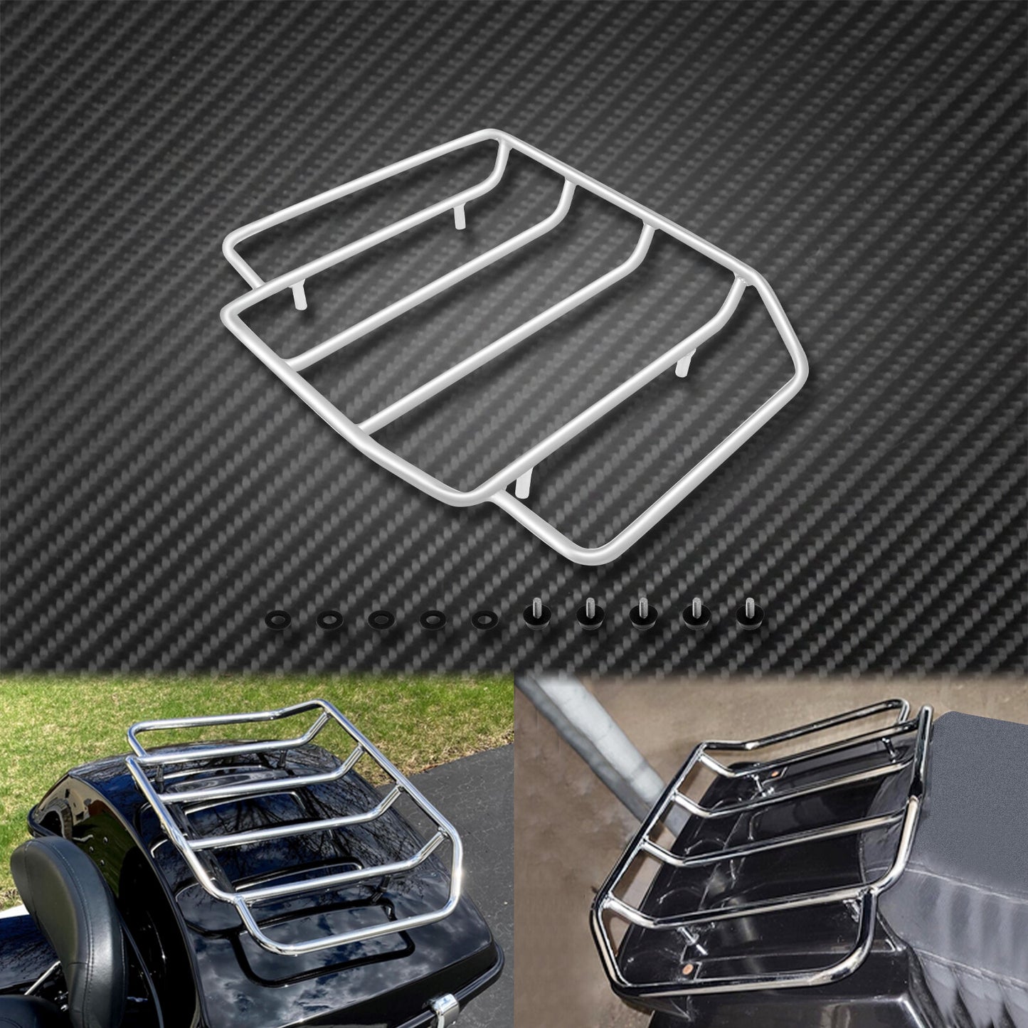Chrome Trunk Luggage Top Rack Rail Tour Pack Pak Fit for Harley Touring 84-2021