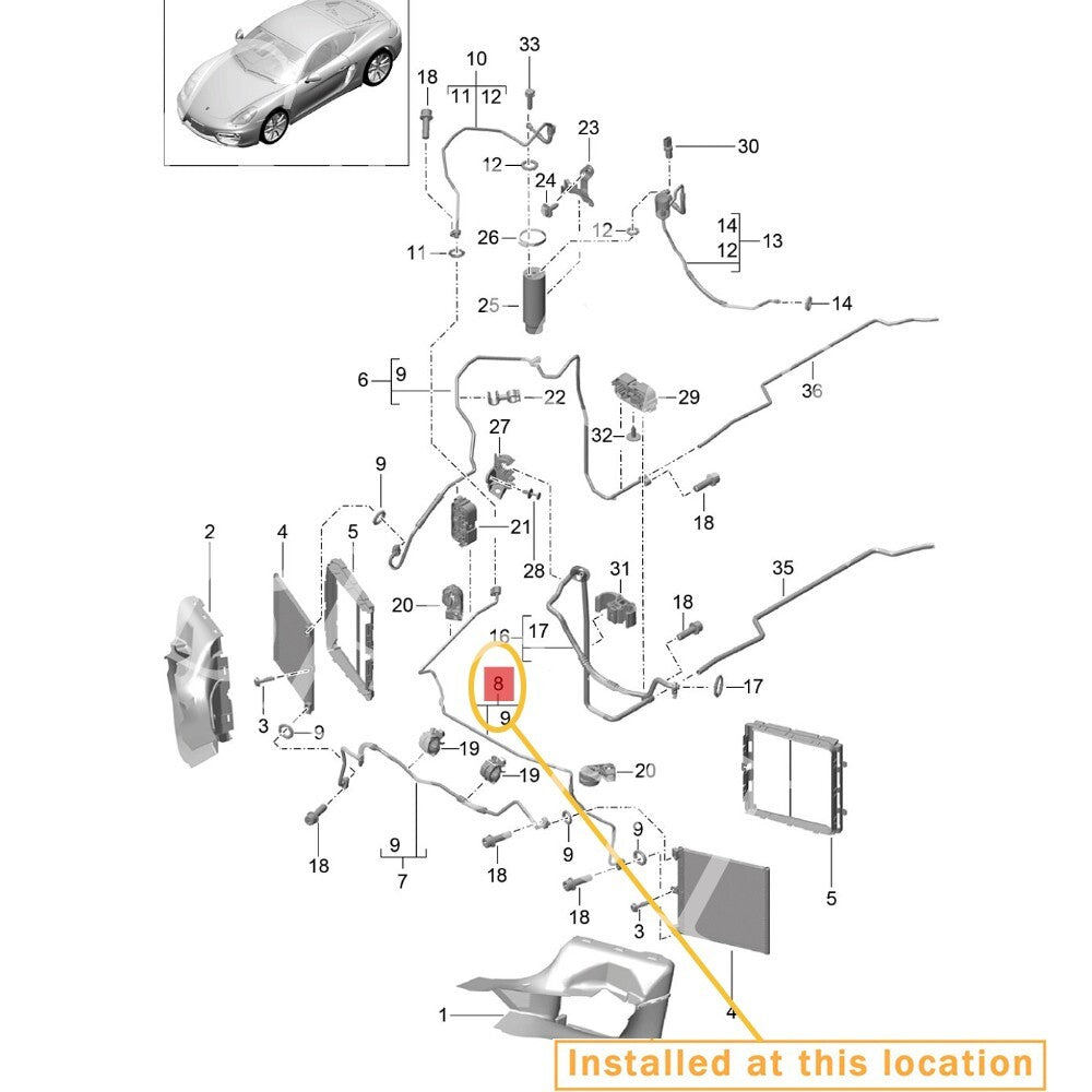 AC hose for Porsche 991 Cayman condenser to wiring 99157310502