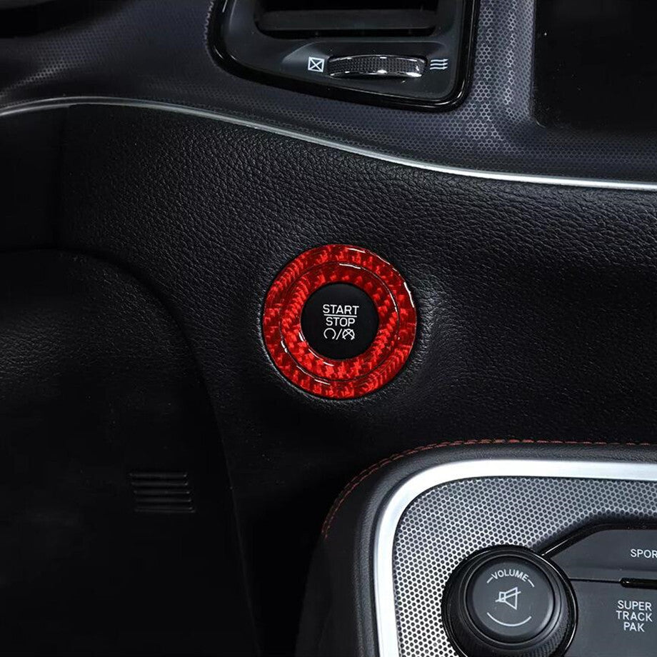 For 15-23 for Chrysler 300 Red Carbon Engine Start Stop Push Button Cover Ring Trim v
