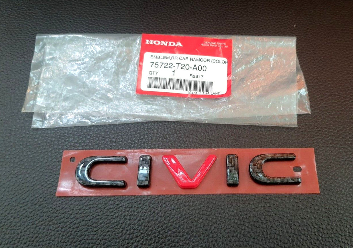 The for CIVIC FE CARBON V Red logo embroidered badge is applicable to the rear of the for Honda for CIVIC FE 2021-2022.
