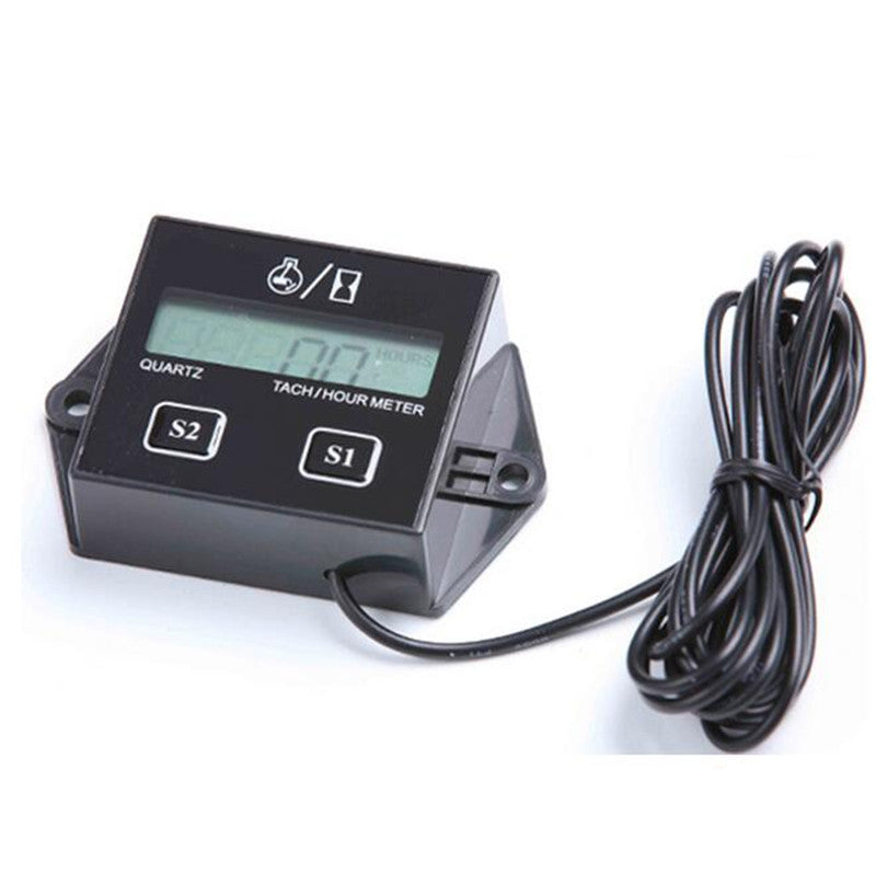Motorcycle 2/4Stroke Engine Spark Waterproof Hour Meter Tachometer LCD Inductive