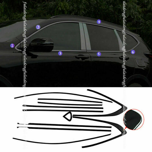 for Honda CRV CR-V 2017-2022 Stainless Glossy Black Car Window Strips Trim 12PCs