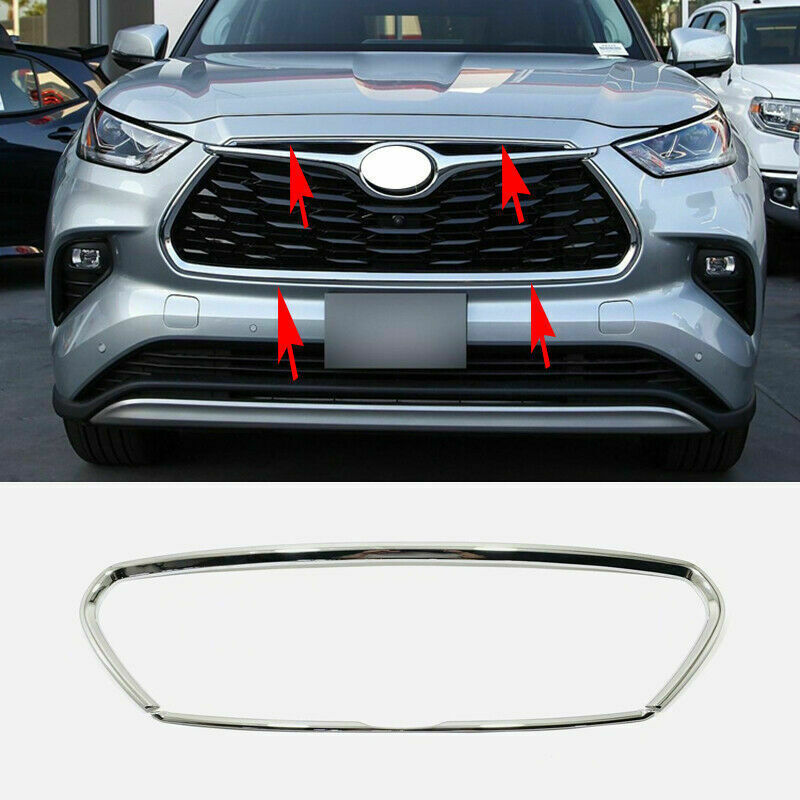 Chrome Front Bumper Grille Grill Mesh Frame Trim for Toyota Highlander 2020-2023