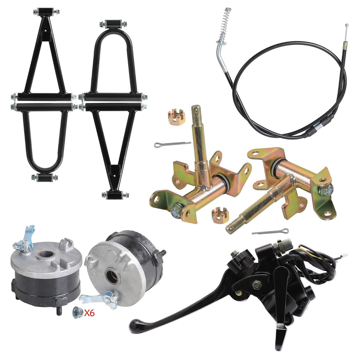 Go-kart front suspension arm assembly drum brake suitable for DIY all-terrain vehicles, four-wheel off-road vehicles, go-karts