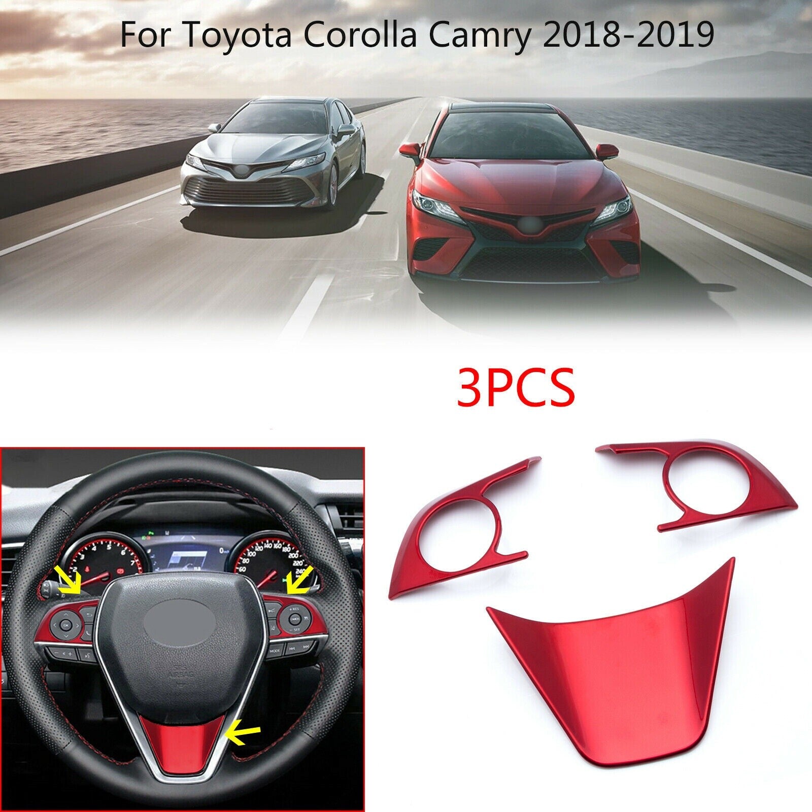 Steering Wheel Cover Trim Red for Toyota Hatchback Corolla19-20, for Camry 2018-up