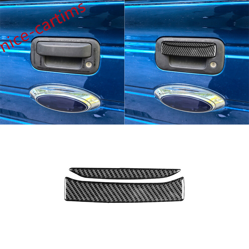 2¡ÁCarbon Fiber Tailgate Rear Trunk Handle Panel Trim Fit for Ford F150 2009-2014
