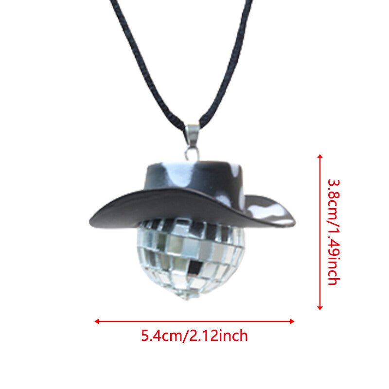 Cowboy Hat Disco Ball Car Ornamen Rearview Mirror Hanging Acessory Rope Cow Blk