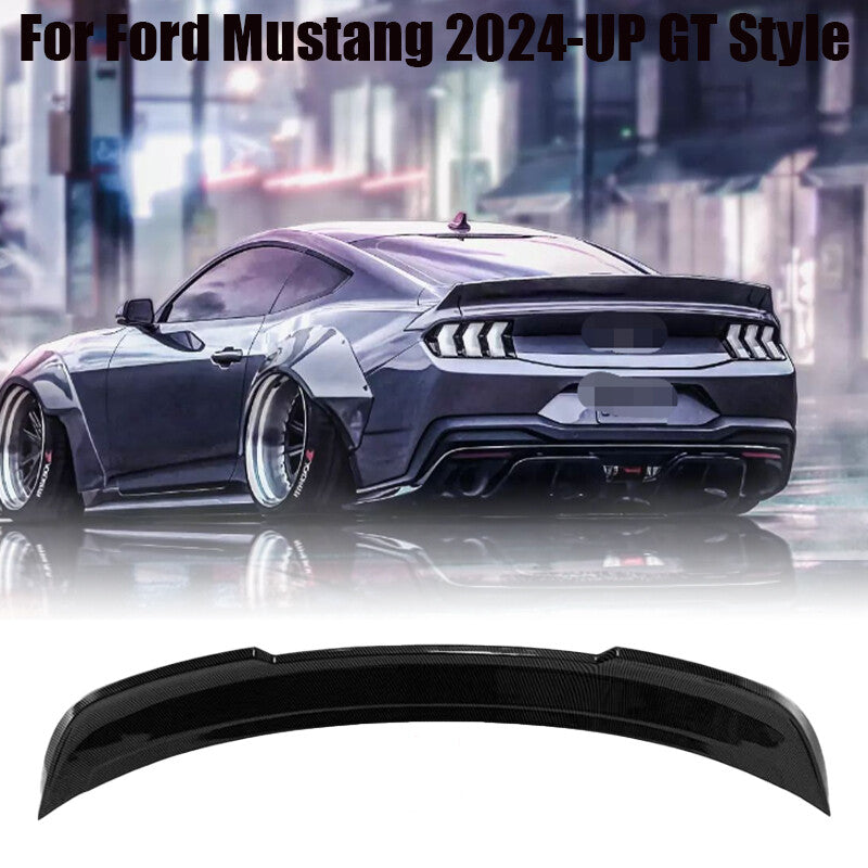 for Mustang 2024-UP GT Style Carbon Fiber Black Rear Spoiler Wing Trunk Lip n