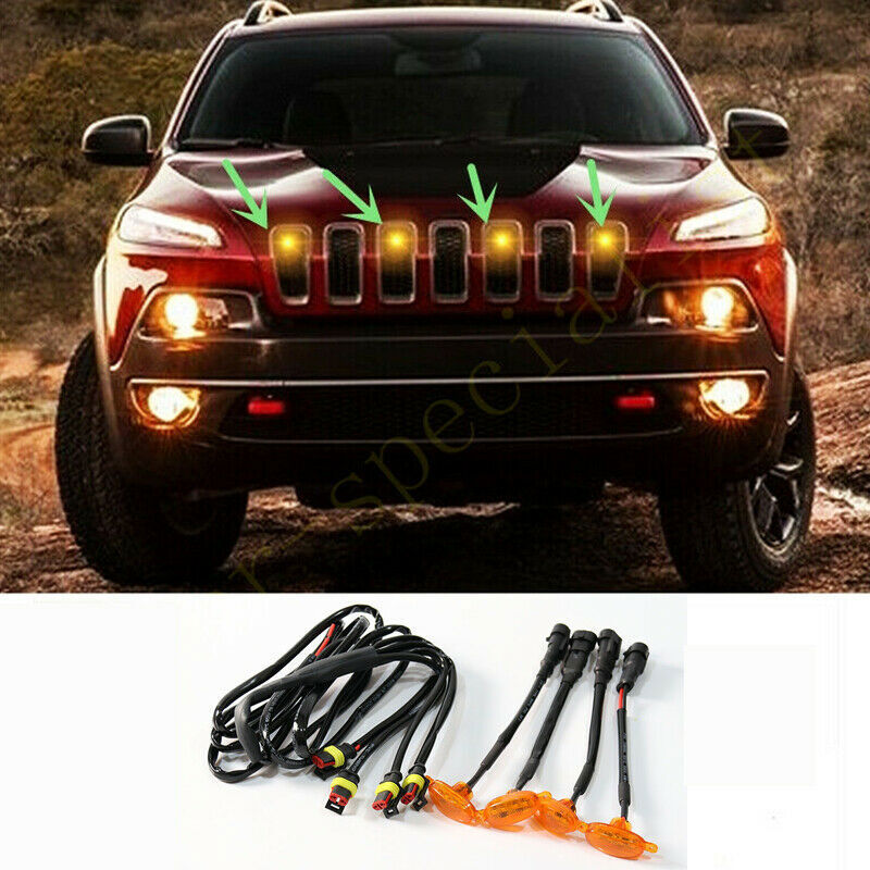for Jeep Cherokee 2014-2018 Front Grille LED Light Style Grill Cover 4Pcs