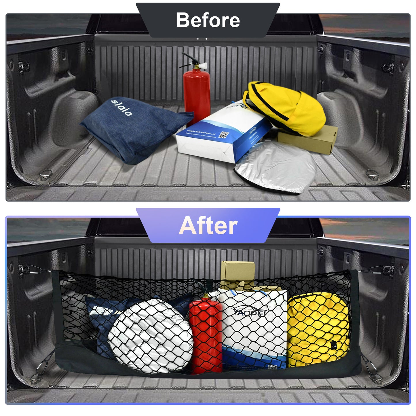 Suitable for 2022-2025 Maverick envelope-style truck bed/cargo net with 4 carabiners. n
